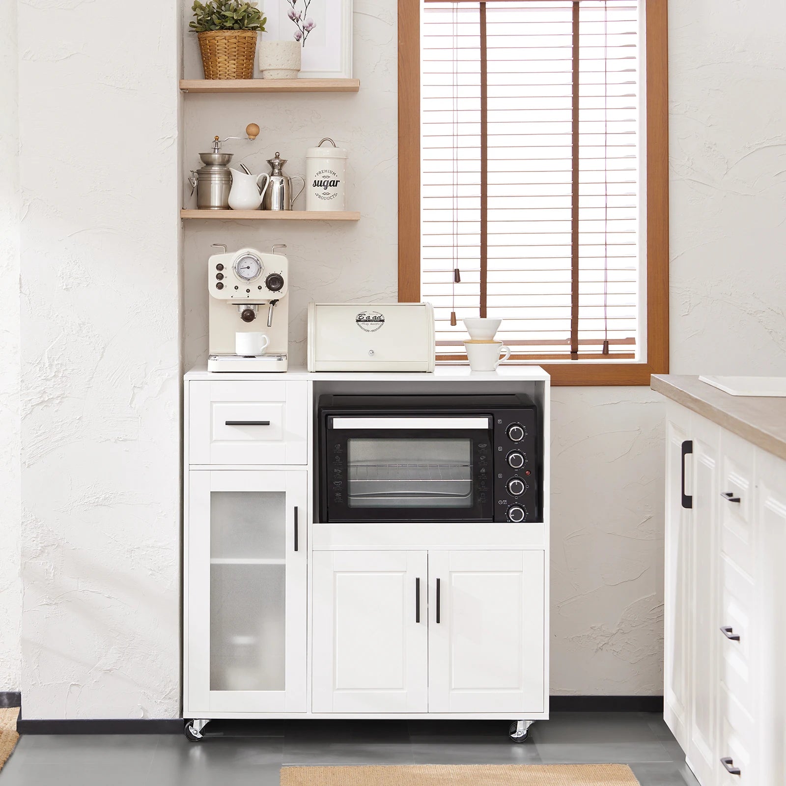 SoBuy FSB78 Sideboard on Roller Kitchen Trolley Microwave wardrobe Kitchen wardrobe Trolley storage s wardrobe kitchen chest of drawers White