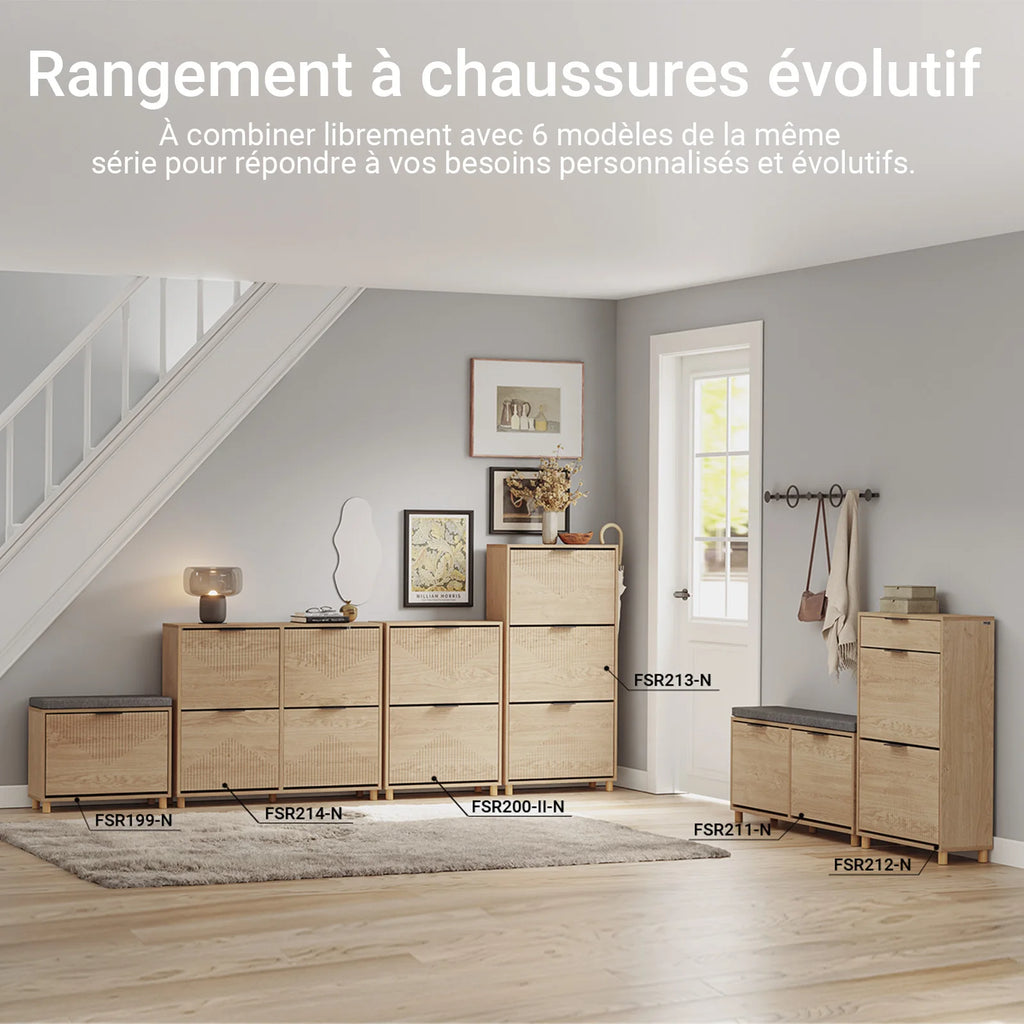 SoBuy FSR200-II-N narrow shoe rack for the hallway, tilting shoe cabinet with a wood-look finish, shoe cabinet with tip-over protection for 8 pairs of shoes, closed shoe rack, small chest of drawers, shoe cabinet W60xH83xD24