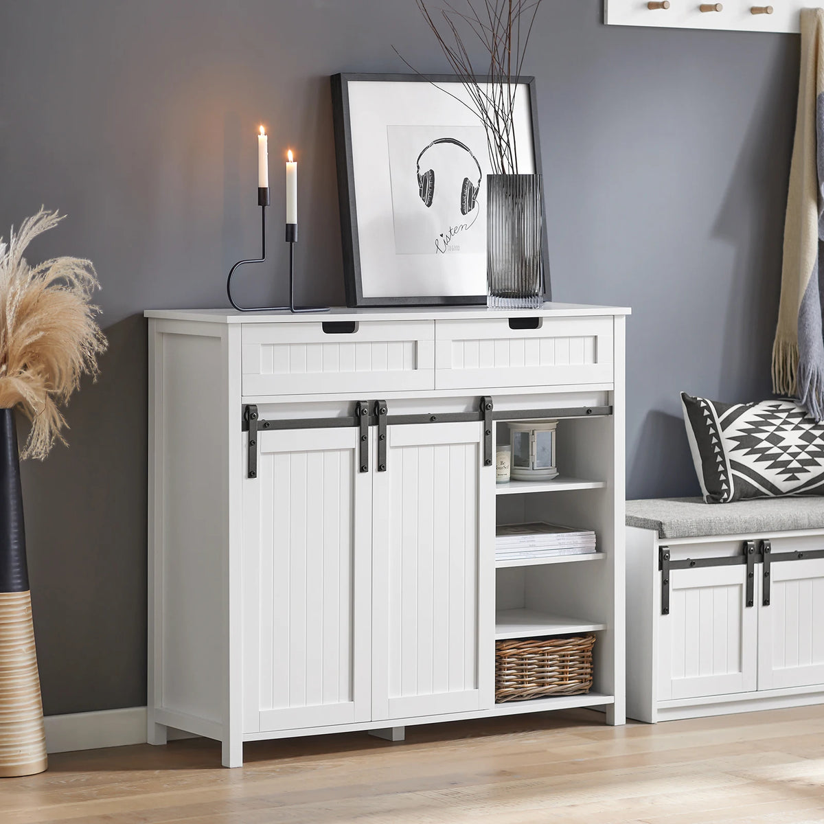 SoBuy FSB74-W kitchen wardrobe sideboard with sliding doors wardrobe buffet storage s wardrobe dresser White BHT approx: 104x93x35cm