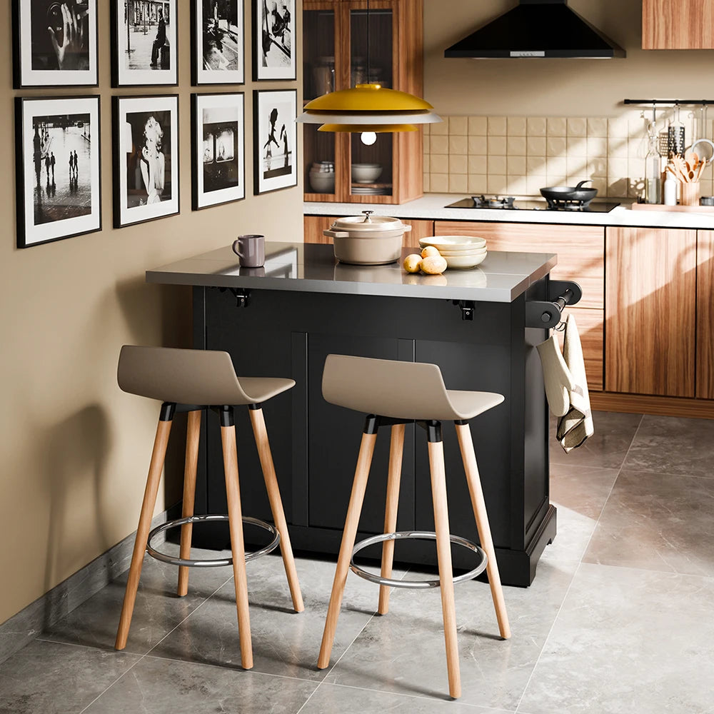 SoBuy FKW71-III-SCH Kitchen Trolley Black with 2 Drawers Large Storage Kitchen Trolley Kitchen Trolley with MDF 115 × 71 × 93 cm Load Capacity 98 kg