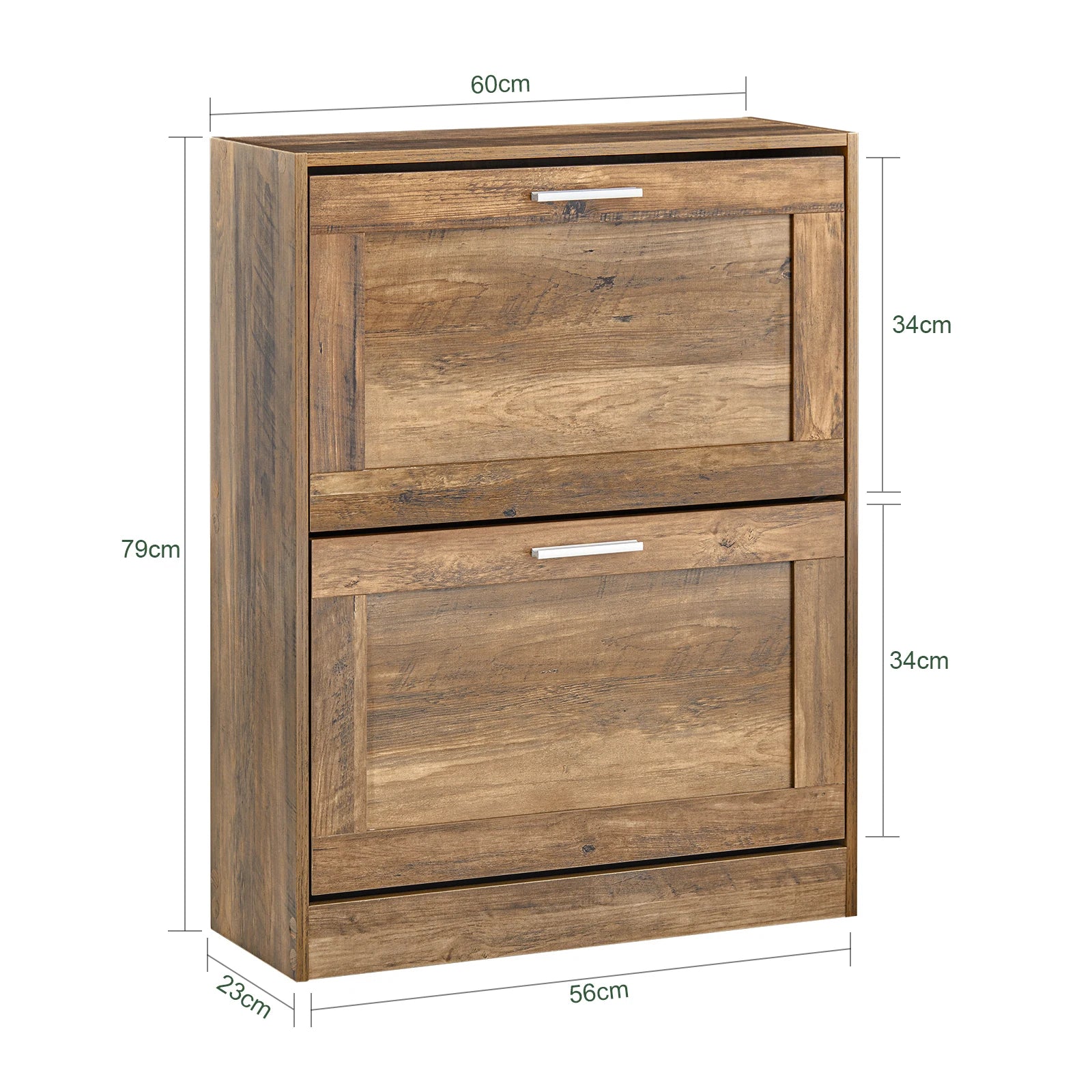 SoBuy FSR137-F narrow shoe cabinet, tipping shoe rack with 2 flaps – space-saving closed shoe rack with height-adjustable compartments – for hallways, small apartments – vintage style, 20kg load capacity, 60x79x23cm