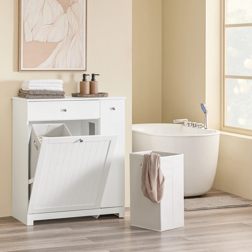 SoBuy BZR214-W Bathroom Cabinet with laundry collector, 1 drawer, 2 baskets & pull-out compartment 78x38x90cm