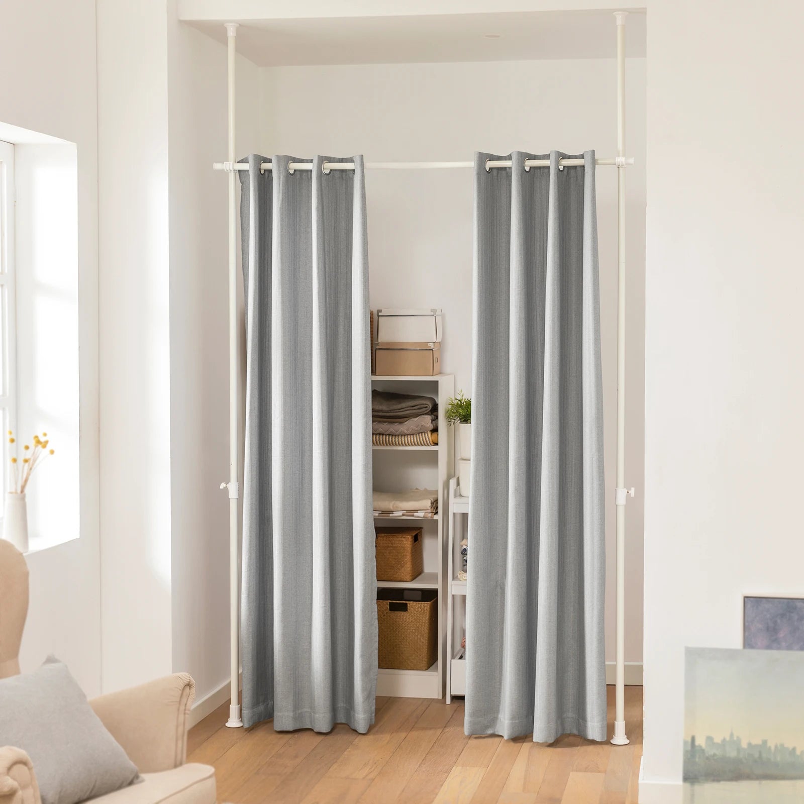 SoBuy KLS12 Adjustable Darkening curtains with curtains Bar Without Drilling Bedroom living room