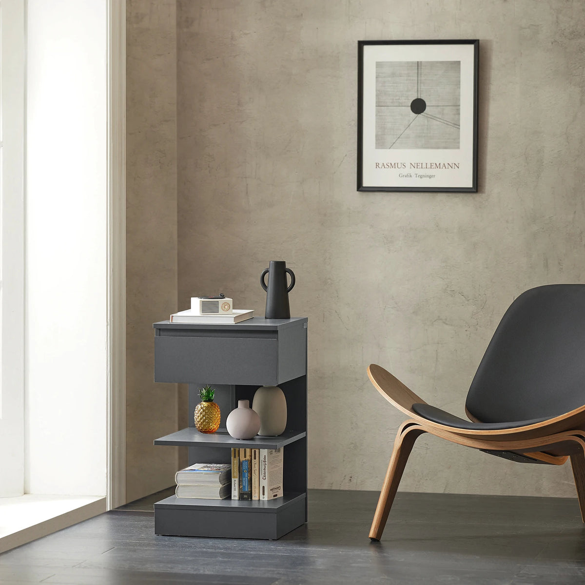 SoBuy FBT49 side table bedside table bedside cabinet dresser with 1 drawer and 3 shelves BHT approx.: 39x65x39cm