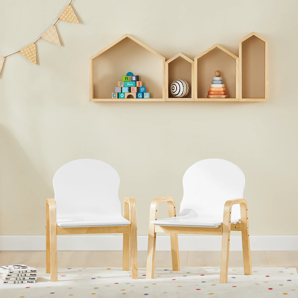SoBuy KMB24-Wx2 set chair height adjustable chairs with armrests and backrest white seat height 23-35cm