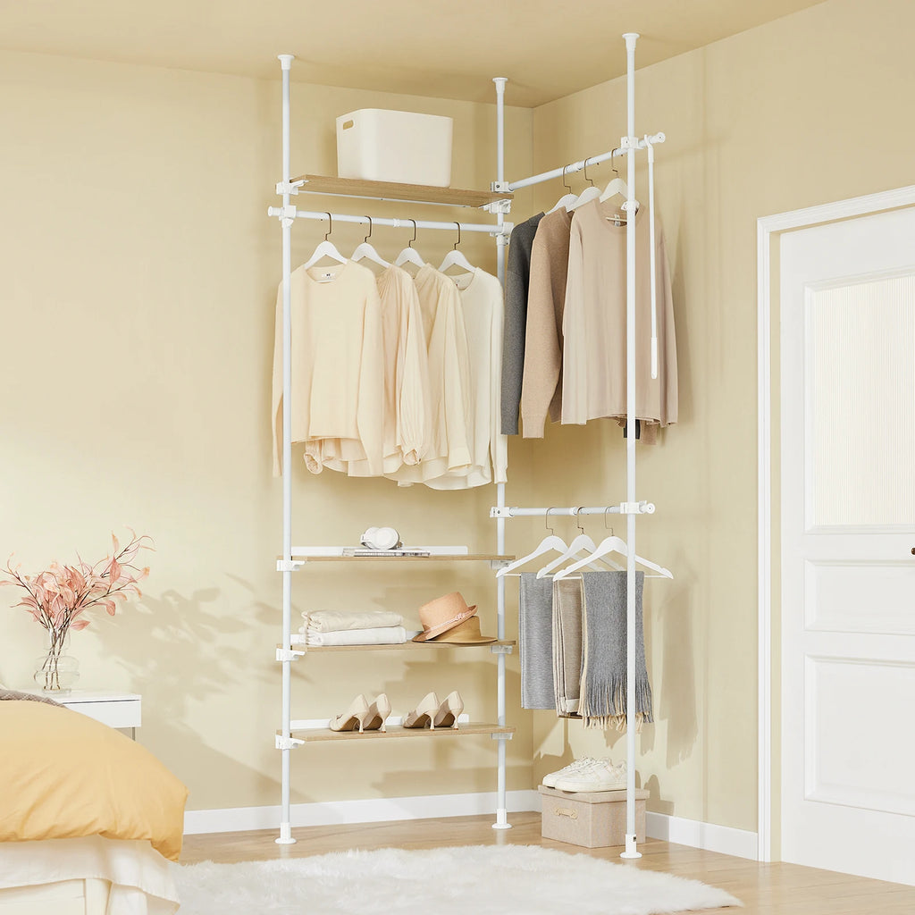 SoBuy KLS17-WN Telescopic dresses stand Heavy Duty with Racks & Cloakroom Racks White Nature