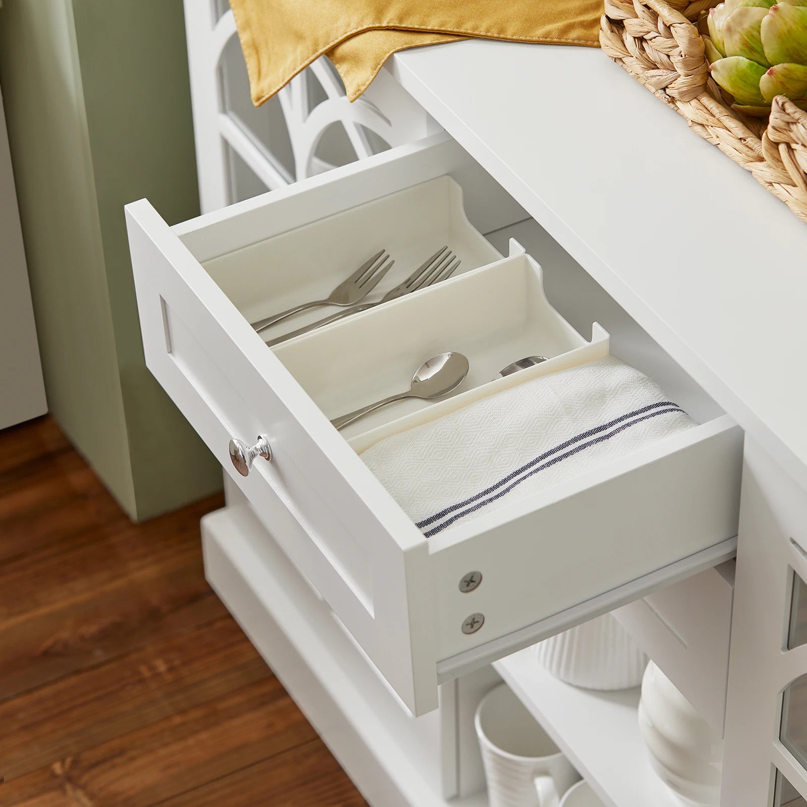 SoBuy FSB79-W Sideboard with 2 glass doors and 2 drawers kitchen wardrobe chest of drawers hallway wardrobe buffet storage wardrobe