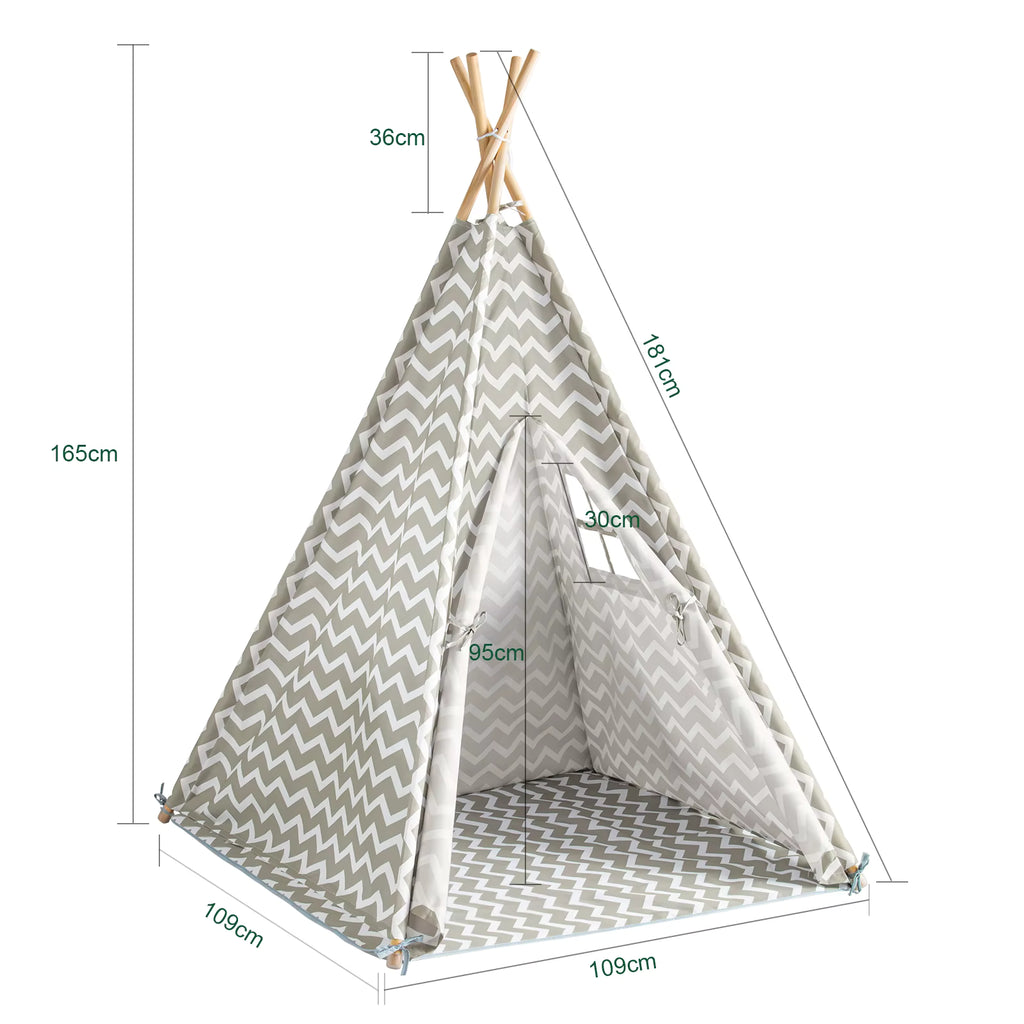 SoBuy OSS03 Tipite Tent Game tent tent for Kids 1 Door and 1 Window Playhouse Kids tent Indian White/Grey