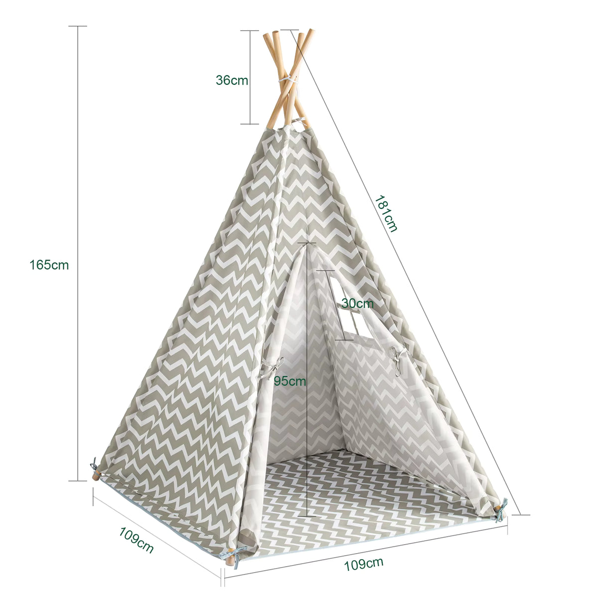 SoBuy OSS03 Tipite Tent Game tent tent for Kids 1 Door and 1 Window Playhouse Kids tent Indian White/Grey