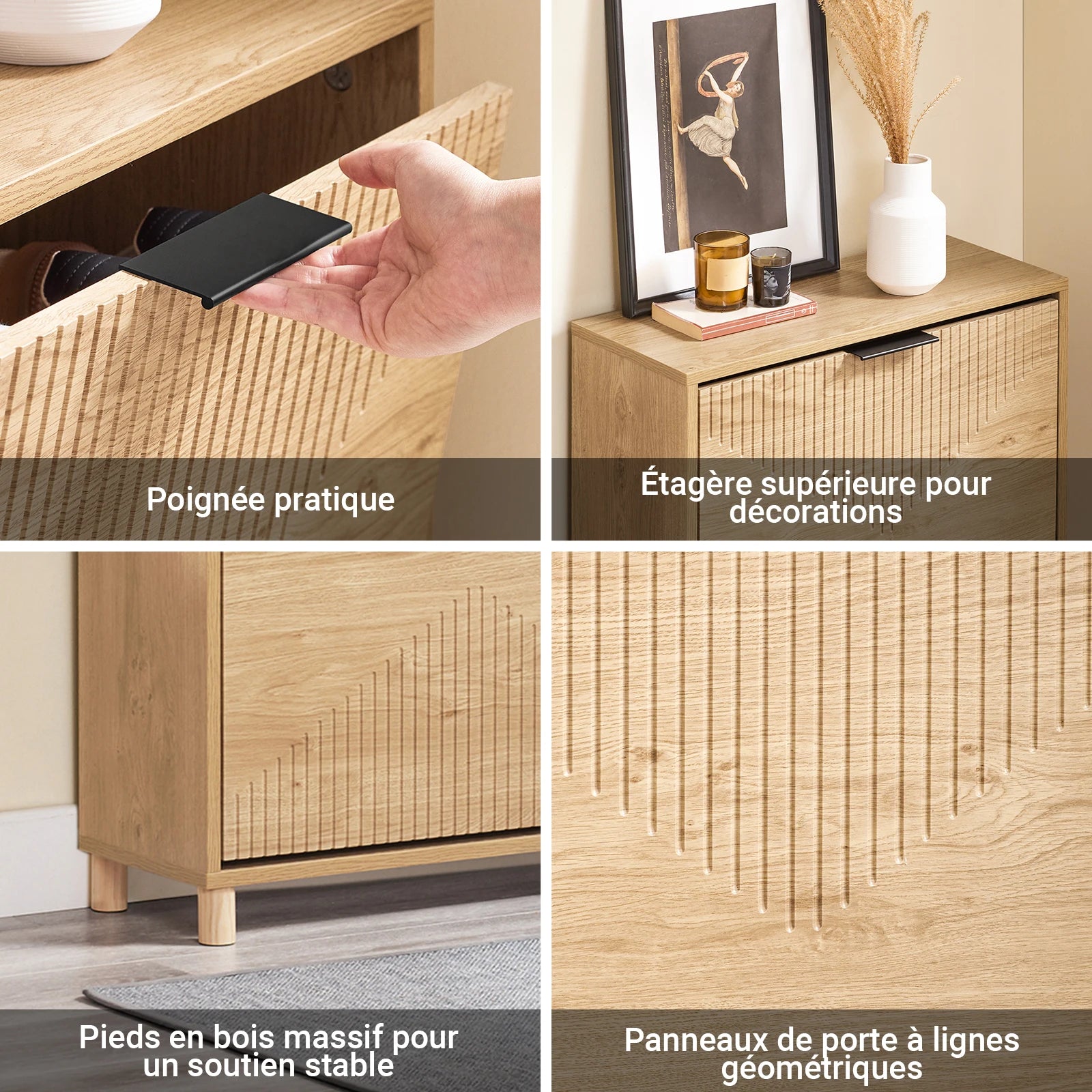 SoBuy FSR200-II-N narrow shoe rack for the hallway, tilting shoe cabinet with a wood-look finish, shoe cabinet with tip-over protection for 8 pairs of shoes, closed shoe rack, small chest of drawers, shoe cabinet W60xH83xD24