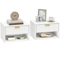 HOMCOM set of 2 Wall bedside table tables, hanging night tables with groove drawer and open shelf, 40x30x25 cm,