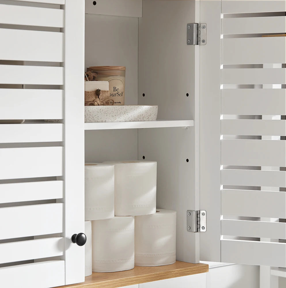 SoBuy BZR42-W Hanging wardrobe with Slat Doors Wall Cabinet Hanging wardrobe Kitchen wardrobe Medicine wardrobe Bathroom furniture