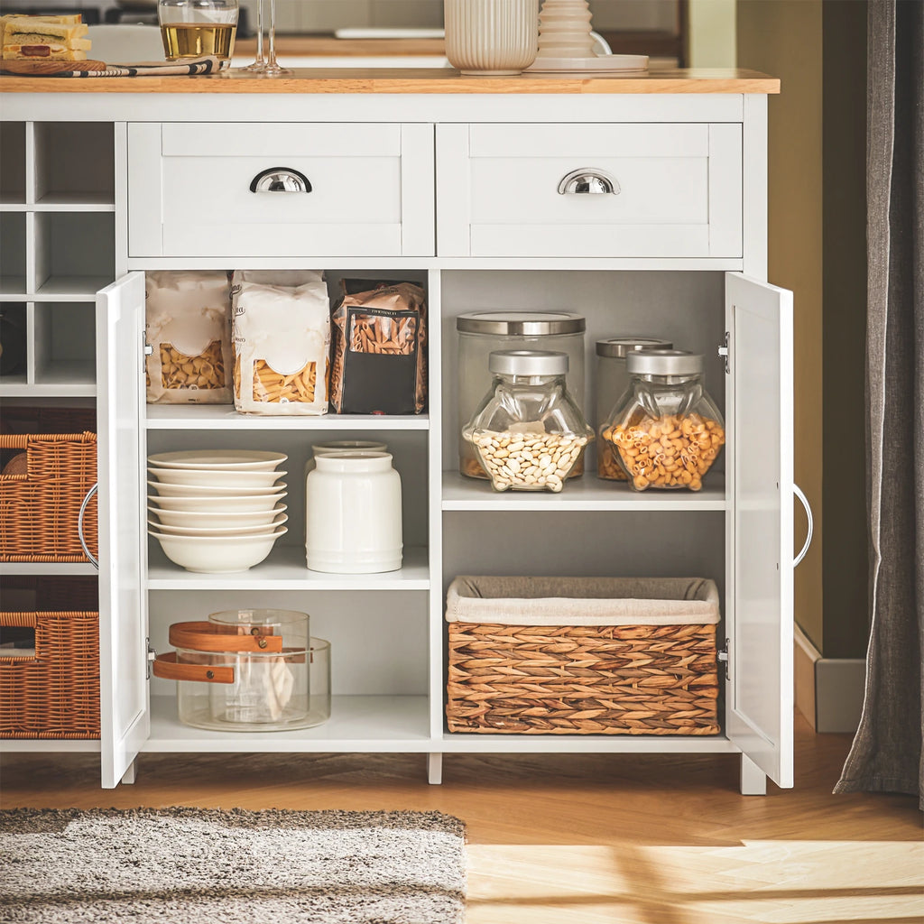 SoBuy KNL05-W Kitchen Island With 2 Rattan Baskets Freestanding Kitchen wardrobe Sideboard Bar Table dining table Buffet White 120x90x56cm