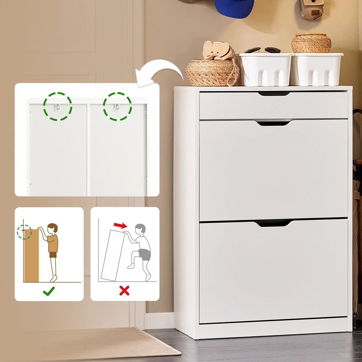 SoBuy FSR180-W 4-flap shoe dump truck shoe rack with 8 storage surfaces White BHT approx. 60x90x30cm