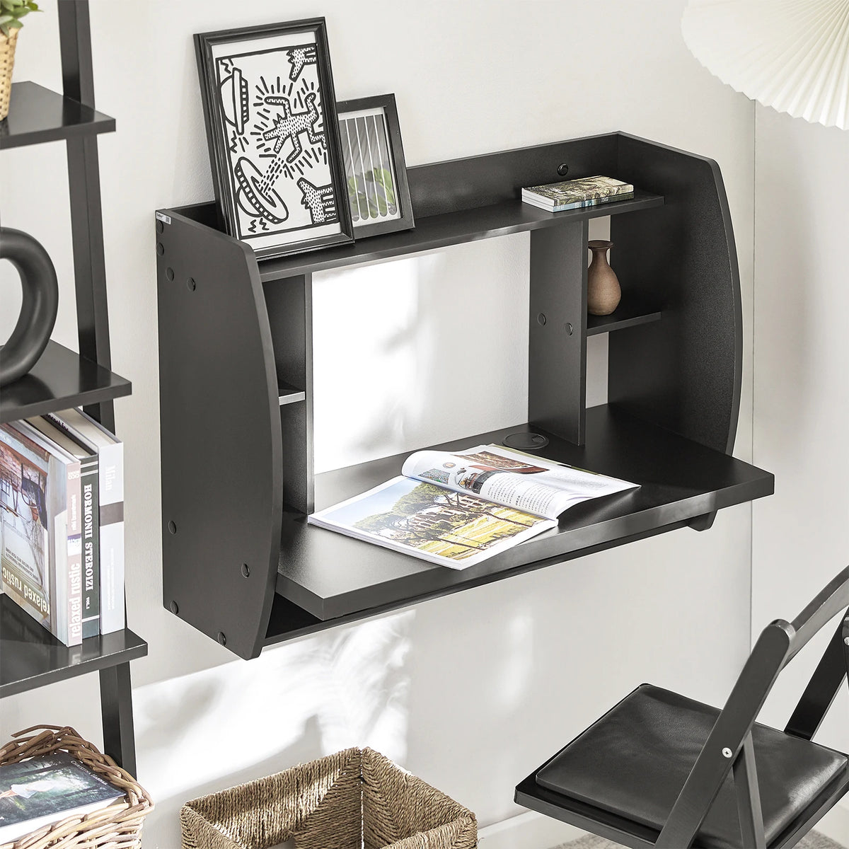 SoBuy FWT18 Wall table in black, closet writing table computer table children's writing table, BHT approx.: 82x60x39cm