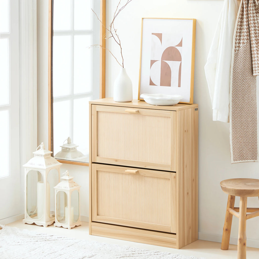 SoBuy FSR160-N 2 flap shoe cabinet narrow shoe rack with 4 shelf surfaces shoe shelf shoe chest of drawers