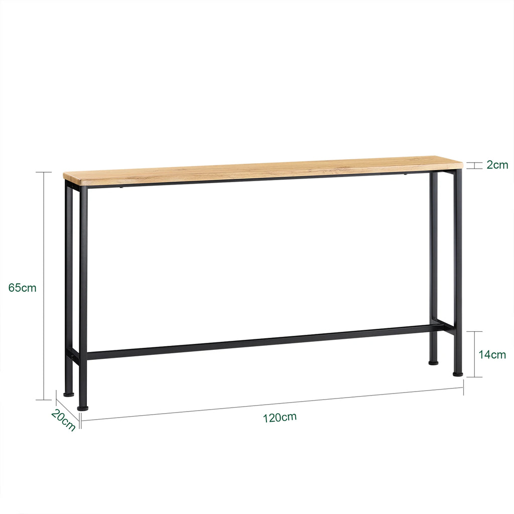SoBuy FSB19-E console table narrow hallway table – console tables for the living room, vintage metal sideboard, robust design – ideal for hallway furniture, office – natural & black, 120x65x20cm