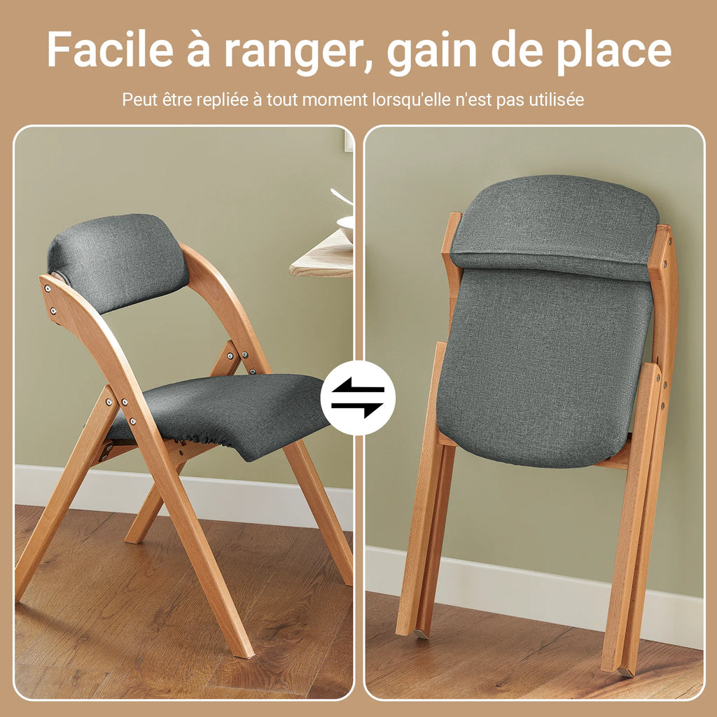 SoBuy FST92-SG Wood Upholstered Folding Chair Ergonomic kitchen Dining Room Foldable Space Saving Assembled kitchen Balcony office Dark Grey 47.5x77x59cm