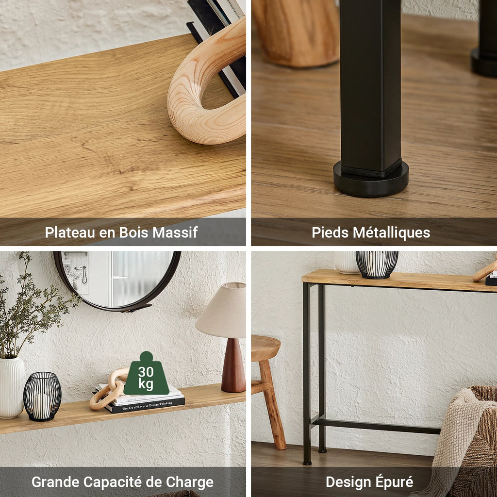 SoBuy FSB19-E console table narrow hallway table – console tables for the living room, vintage metal sideboard, robust design – ideal for hallway furniture, office – natural & black, 120x65x20cm