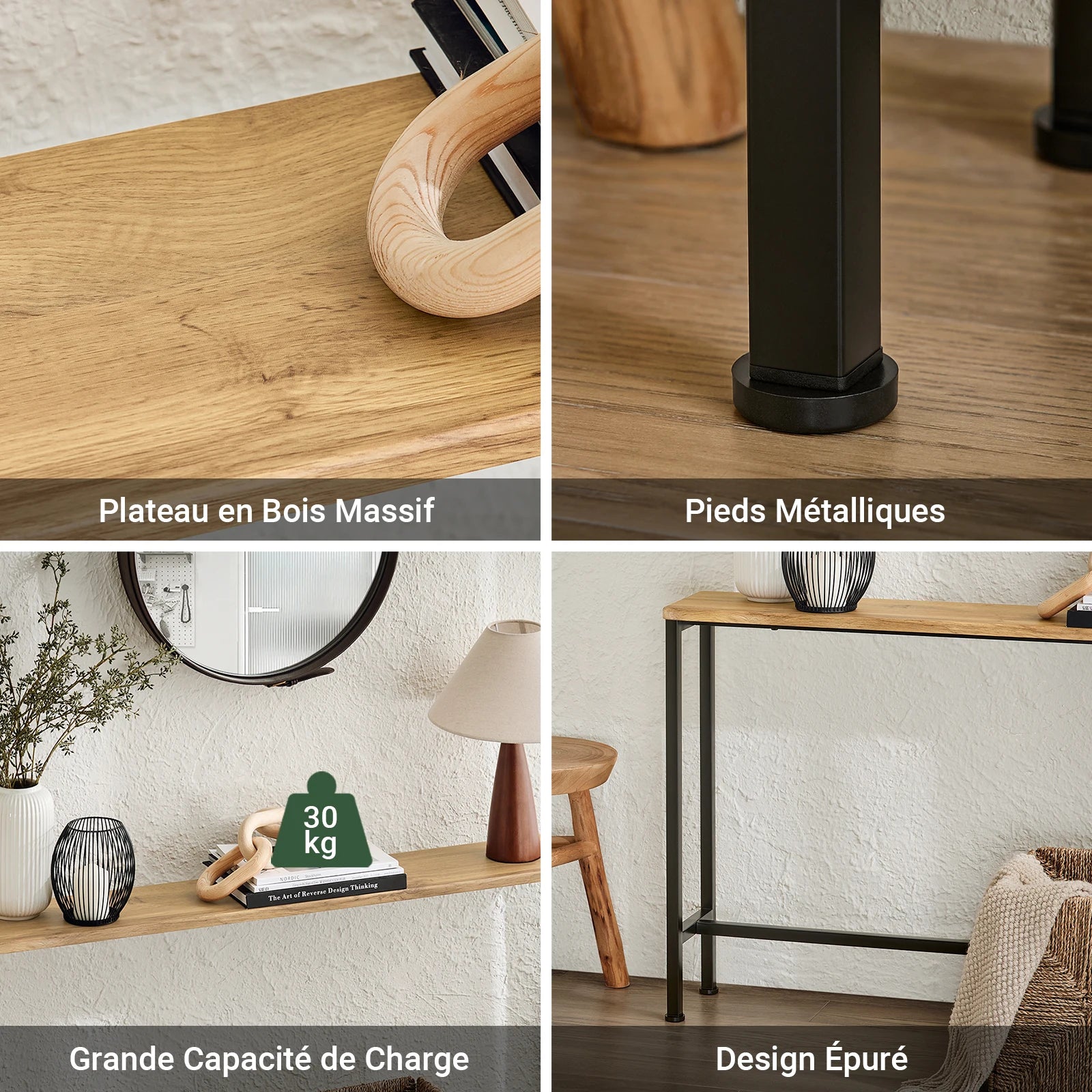 SoBuy FSB19-E console table narrow hallway table – console tables for the living room, vintage metal sideboard, robust design – ideal for hallway furniture, office – natural & black, 120x65x20cm