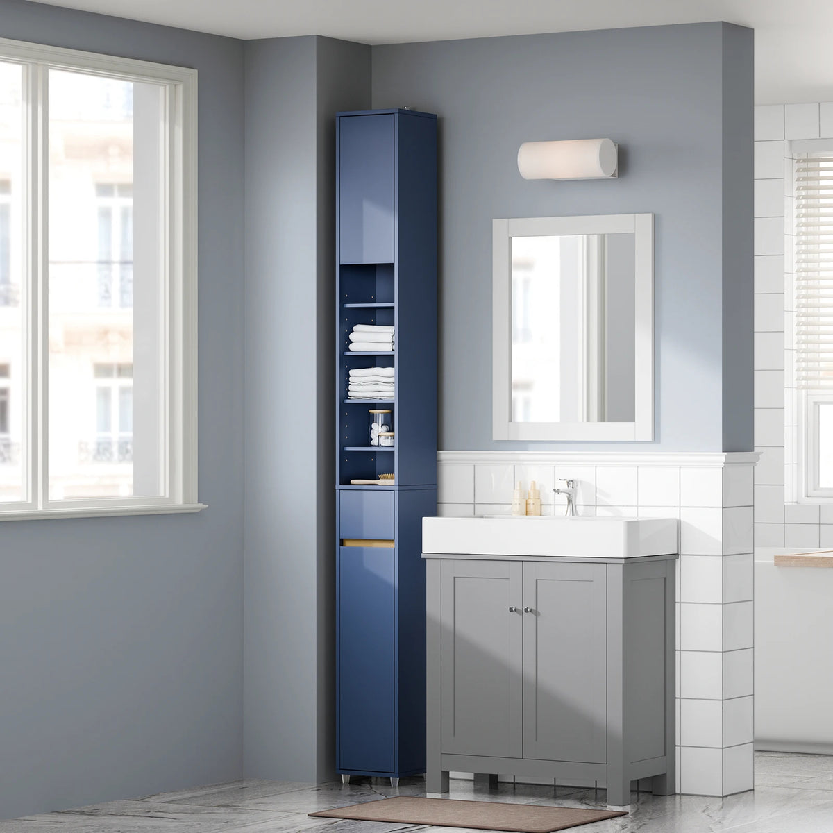 SoBuy BZR34-II Bath wardrobe High wardrobe Narsy with Adjustable Floors Water Repellent Wood Space Saving Bath furniture 20x180x20