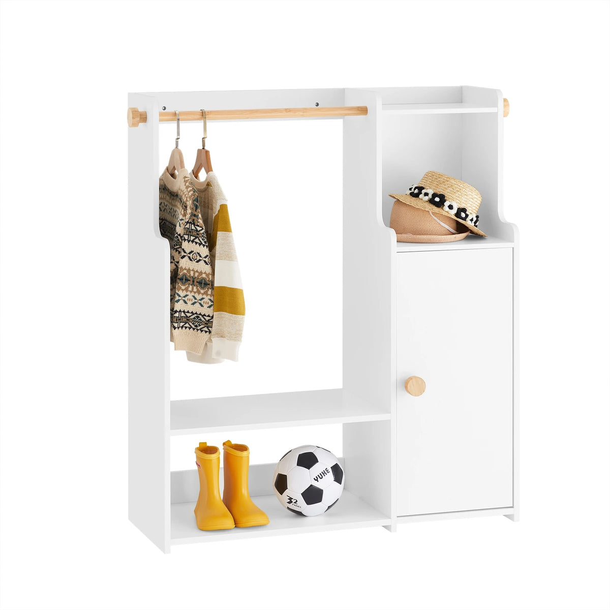 SoBuy KMB110-W Children's wardrobe closet Children's Shelf with Doors wardrobe Children Shelf Stand wardrobe White 94x110x35