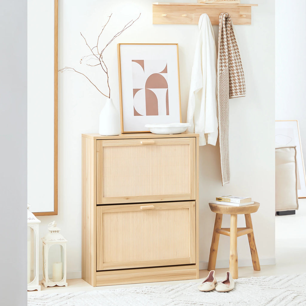 SoBuy FSR160-N 2 flap shoe cabinet narrow shoe rack with 4 shelf surfaces shoe shelf shoe chest of drawers
