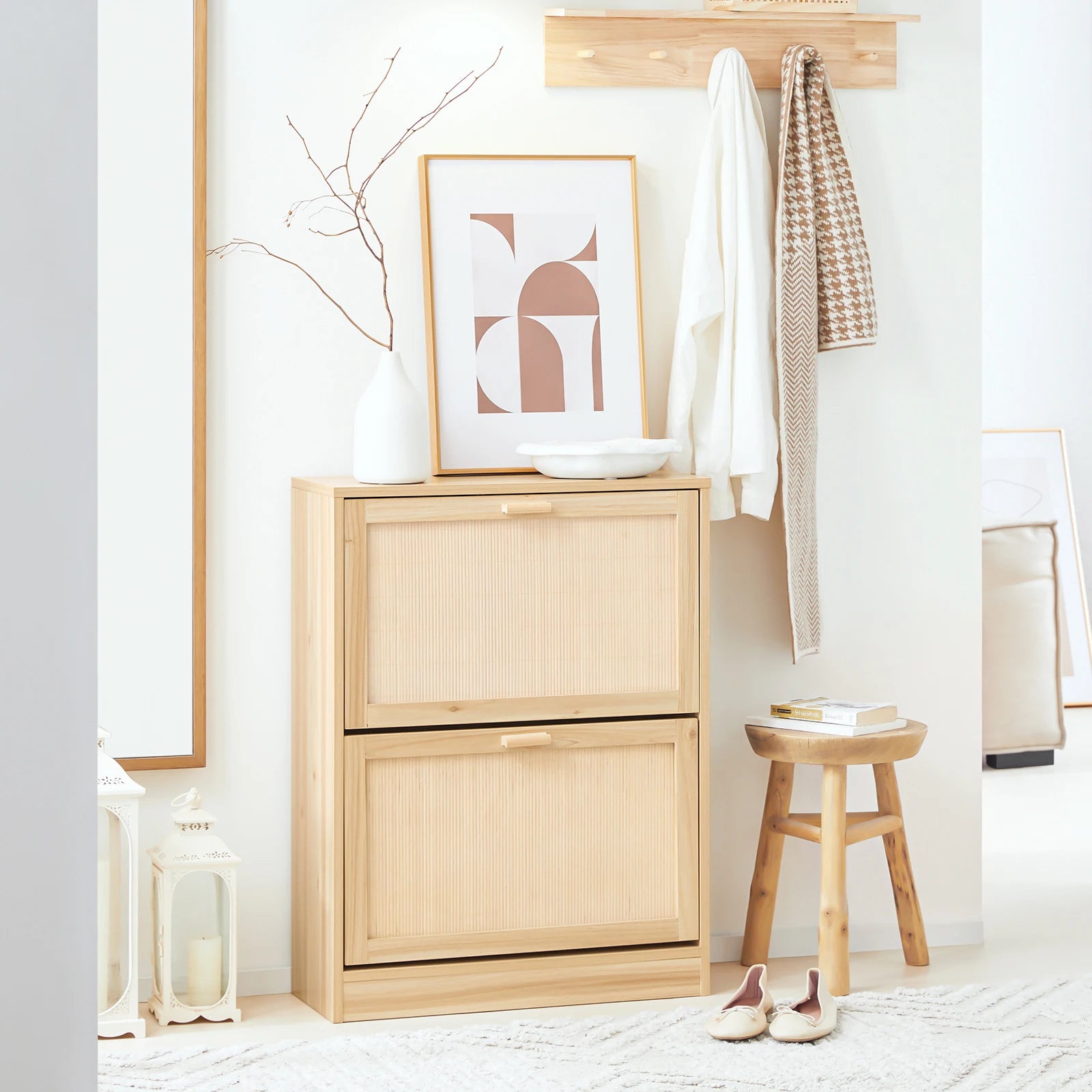 SoBuy FSR160-N 2 flap shoe cabinet narrow shoe rack with 4 shelf surfaces shoe shelf shoe chest of drawers