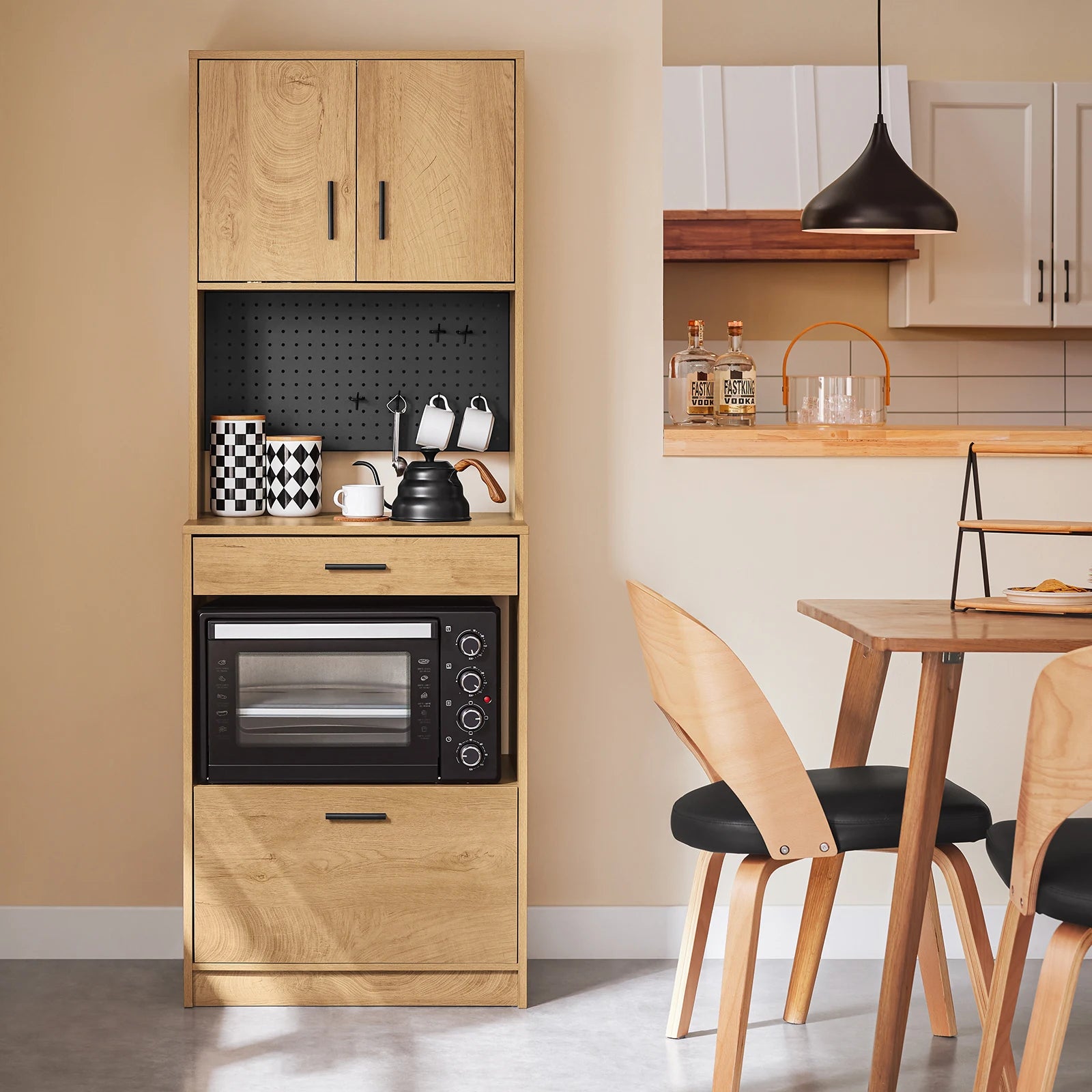 SoBuy FSB98-N Microwave wardrobe with Pegboard High wardrobe Sideboard Kitchen wardrobe with Kitchen Trolley Vintage BHT approx 60x170x40cm