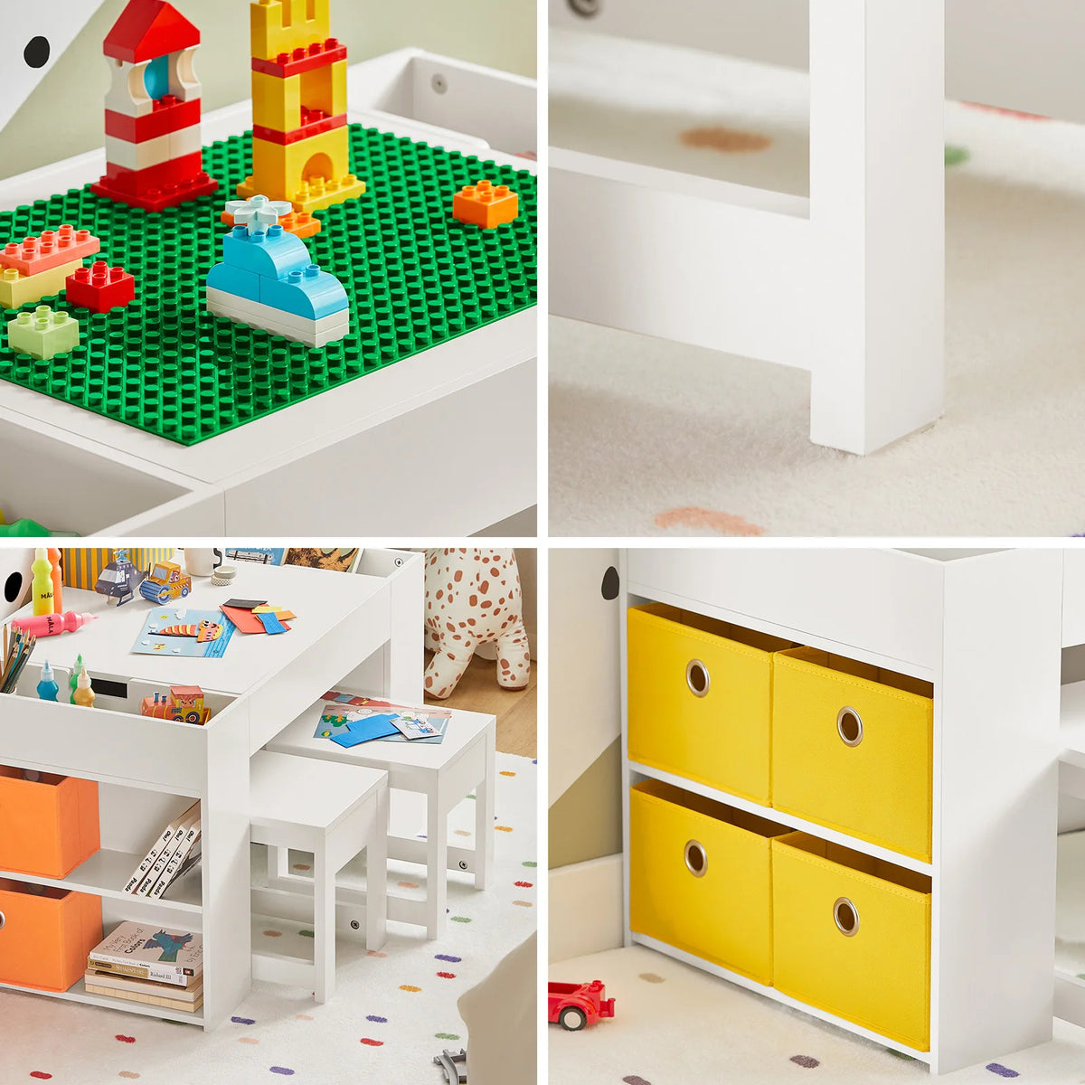 SoBuy KMB75-W Children's table with 2 Chairs Children table chair Set Child Seat Group with Storage Game Table White 87x50x50cm