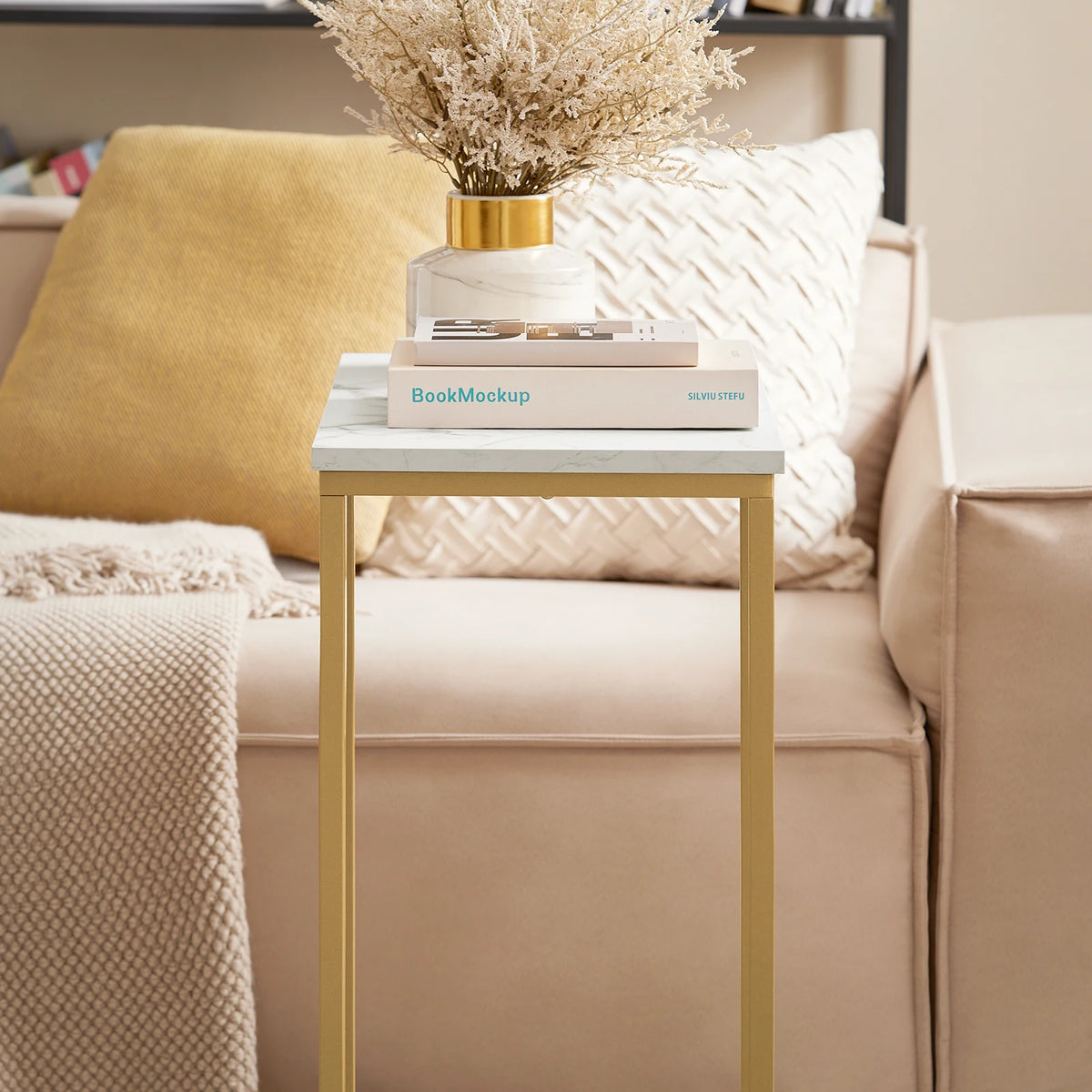 SoBuy FBT87-G side table Sofa table coffee table Laptop table bed table care table with gold BHT approx. 48x62x30cm