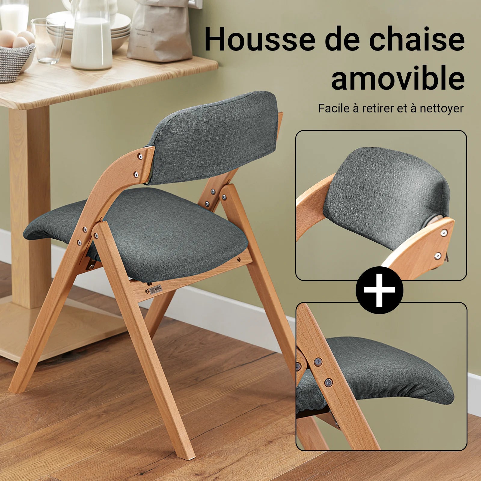 SoBuy FST92-SG Wood Upholstered Folding Chair Ergonomic kitchen Dining Room Foldable Space Saving Assembled kitchen Balcony office Dark Grey 47.5x77x59cm
