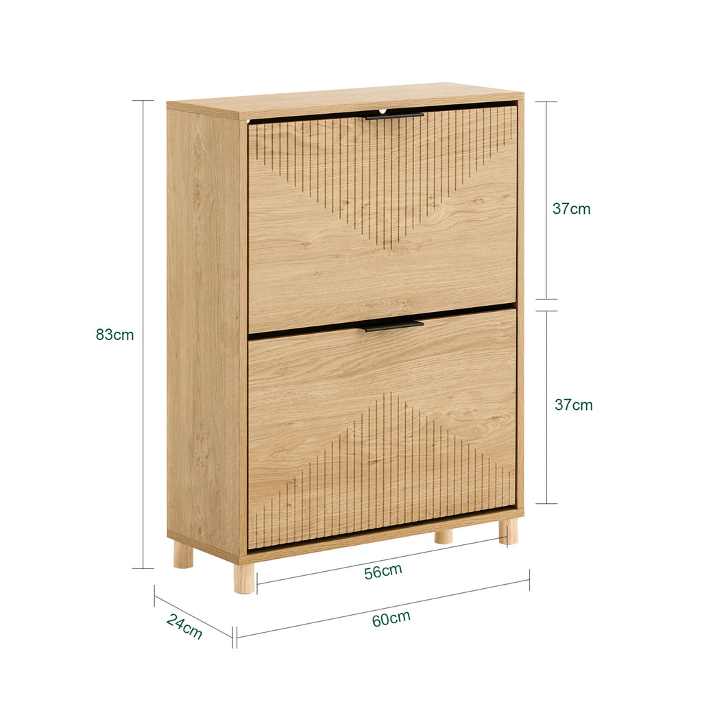 SoBuy FSR200-II-N narrow shoe rack for the hallway, tilting shoe cabinet with a wood-look finish, shoe cabinet with tip-over protection for 8 pairs of shoes, closed shoe rack, small chest of drawers, shoe cabinet W60xH83xD24