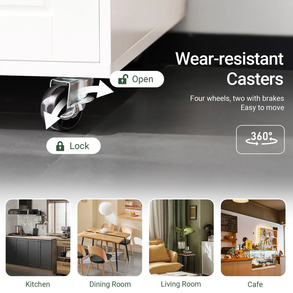 SoBuy FSB78 Sideboard on Roller Kitchen Trolley Microwave wardrobe Kitchen wardrobe Trolley storage s wardrobe kitchen chest of drawers White