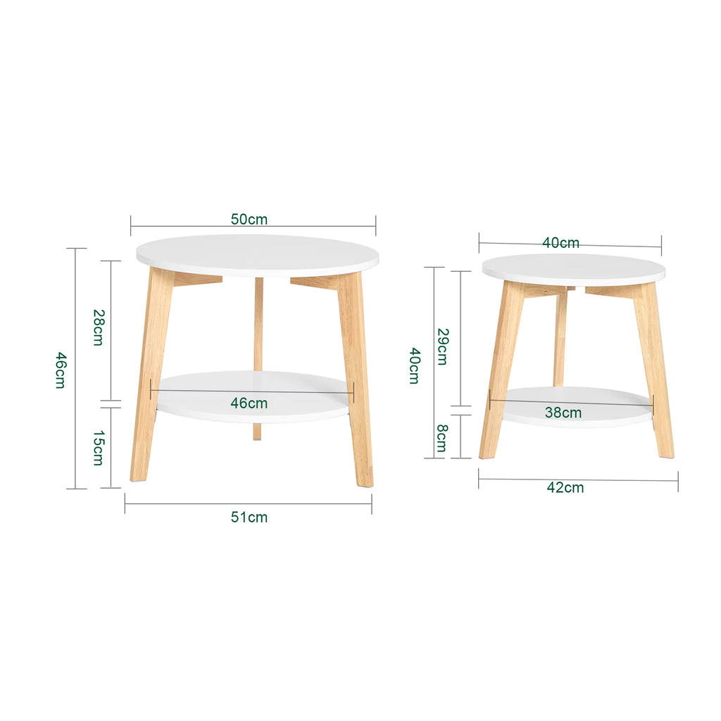 SoBuy FBT75-W set side table round shelves set table coffee table sofa table coffee table living room table White/Nature