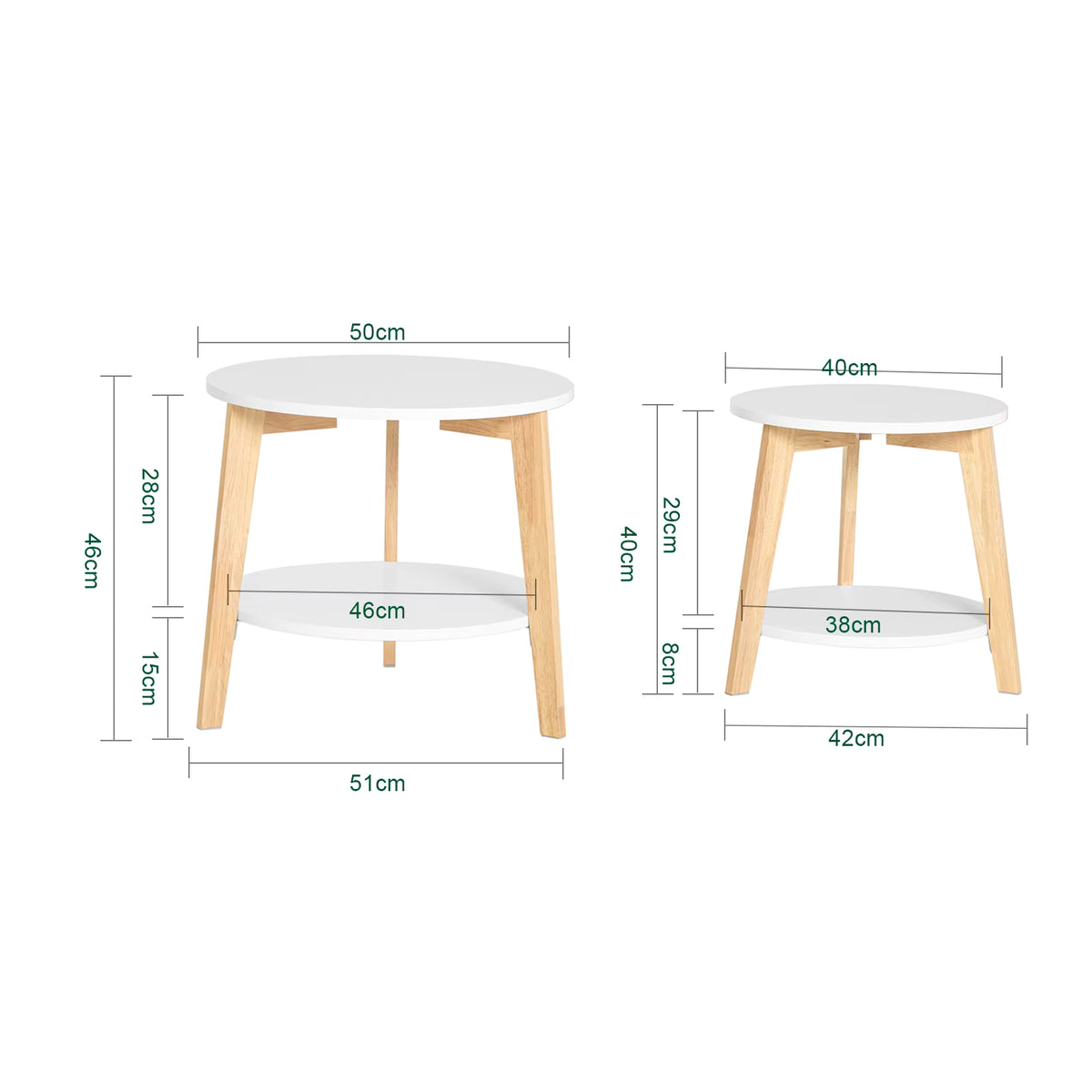 SoBuy FBT75-W set side table round shelves set table coffee table sofa table coffee table living room table White/Nature
