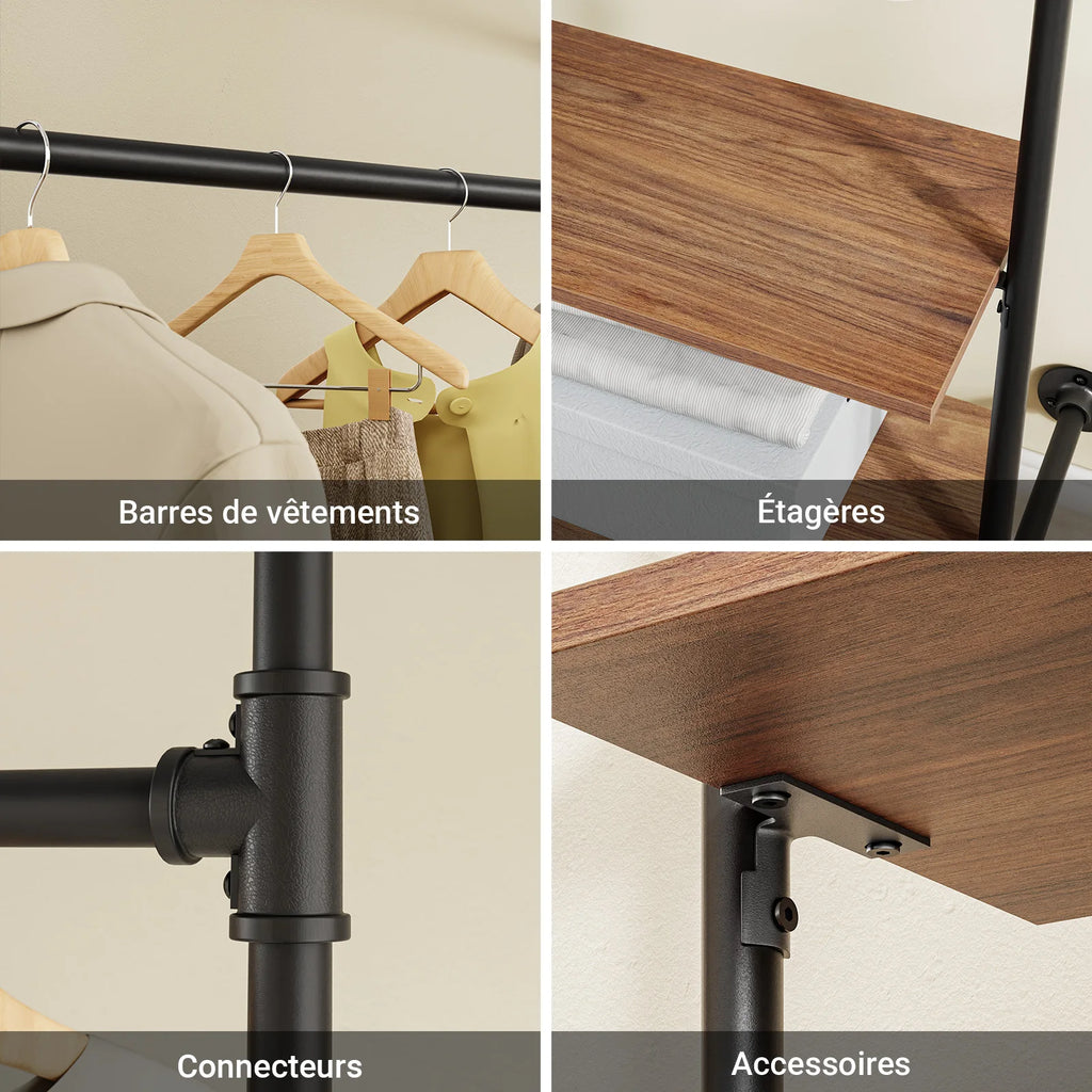 SoBuy KLS20-SCH dresses Bar Wall Mounted 2 MDF Shelves Space Saving Open dresses Cabinet dresses stand 45kg Bedroom Entrance Load Capacity 91.5x48x220cm Industrial Black