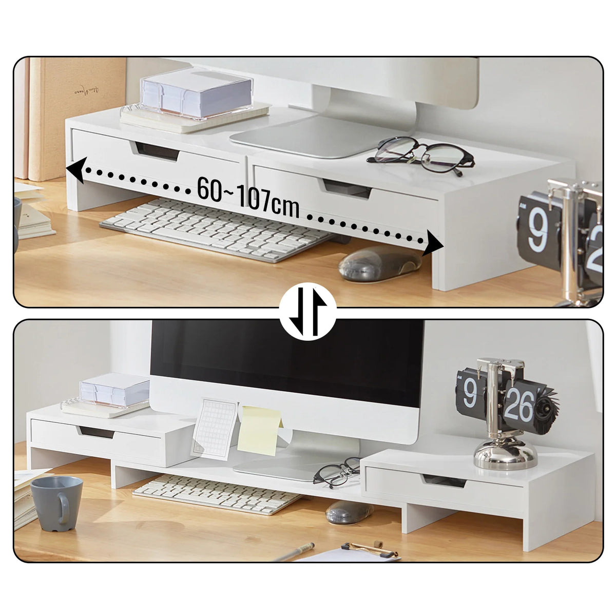 SoBuy BBF04 monitor increase for 2 monitors screen stand with 2 drawer widths adjustable BHT about 60-107x11x22cm