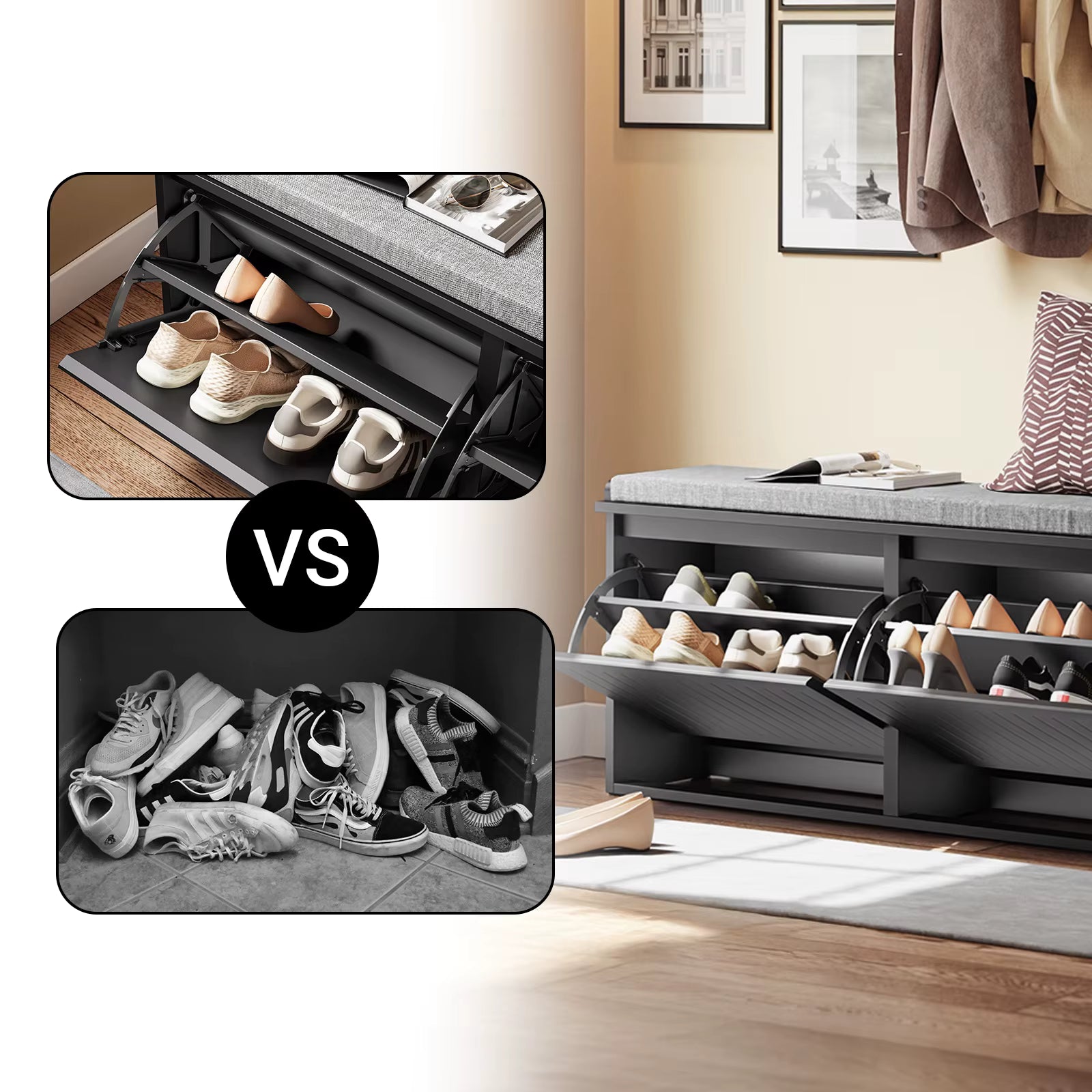 SoBuy FSR98-XL bench with storage space, shoe bench with seat, up to 158kg 100x46x26CM