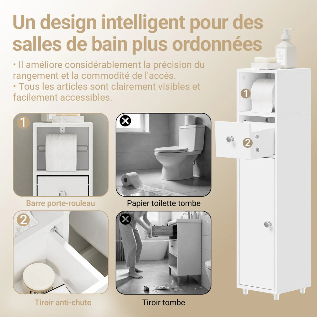SoBuy BZR219-W Bathroom wardrobe Smalty 20cm Toilet Paper wardrobe Drawer & Paper Roll Holder bathroom Side wardrobe Standing Small Niches Shelf Wc & bathroom White