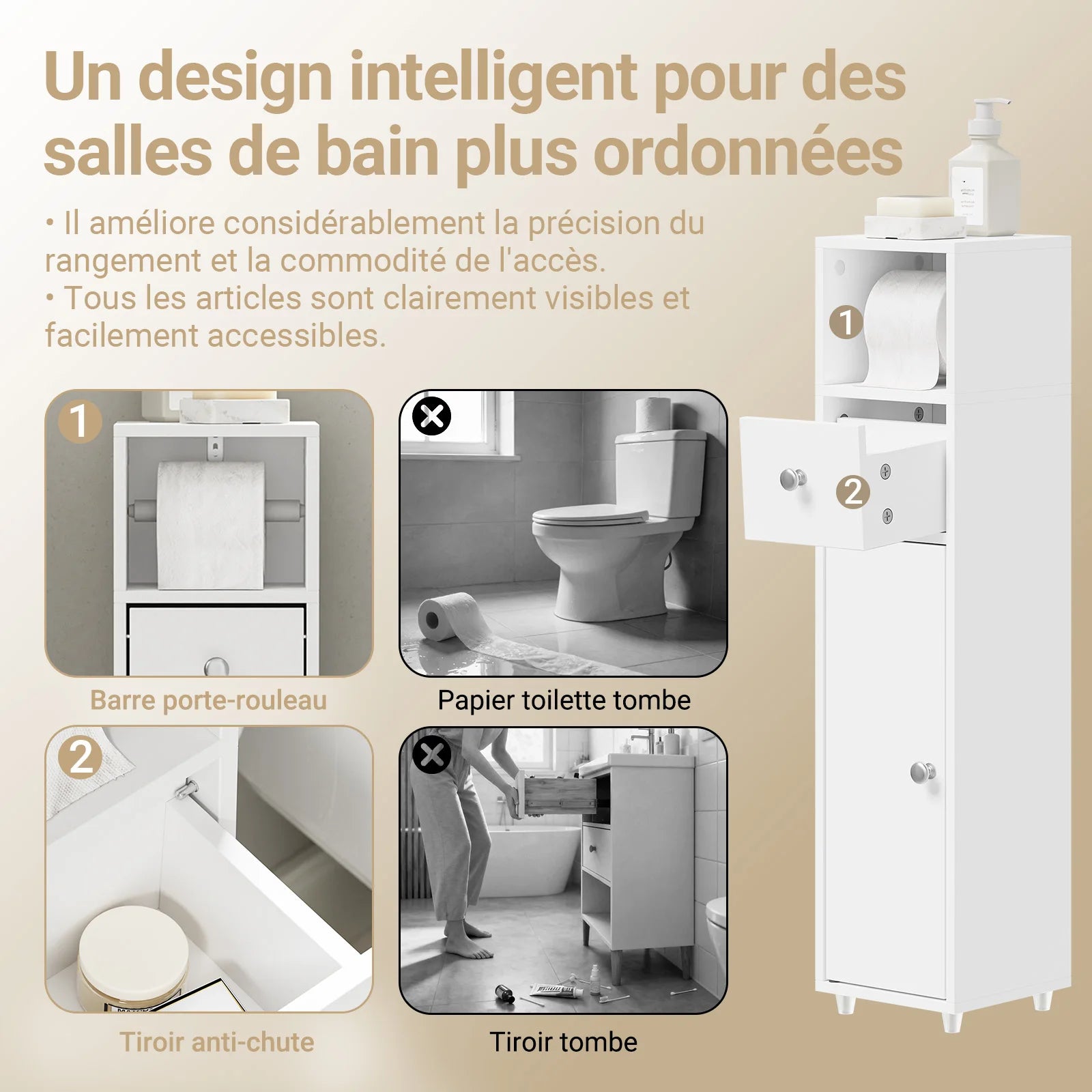 SoBuy BZR219-W Bathroom wardrobe Smalty 20cm Toilet Paper wardrobe Drawer & Paper Roll Holder bathroom Side wardrobe Standing Small Niches Shelf Wc & bathroom White