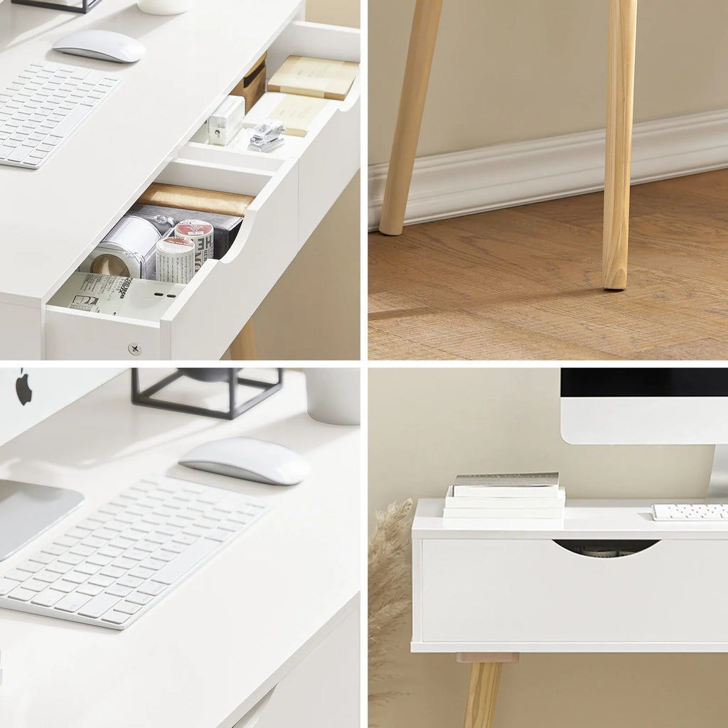 SoBuy FWT40-WN desk with 2 drawers table computer table children's desk office table, White/nature BHT CA: 90x77x45cm