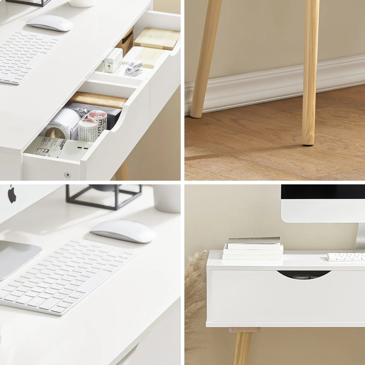 SoBuy FWT40-WN desk with 2 drawers table computer table children's desk office table, White/nature BHT CA: 90x77x45cm
