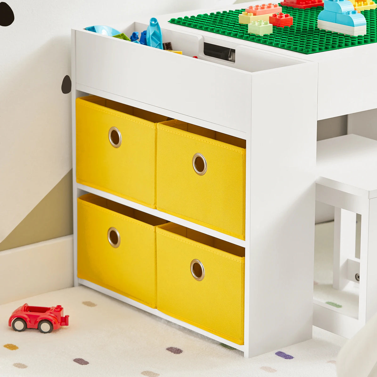 SoBuy KMB75-W Children's table with 2 Chairs Children table chair Set Child Seat Group with Storage Game Table White 87x50x50cm
