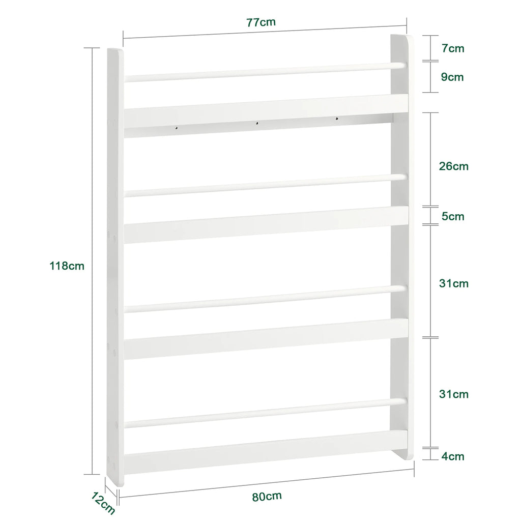 SoBuy KMB08-W children’s shelf, bookshelf for kids, wall shelf, hanging shelf, storage shelf with 4 compartments for books and decor