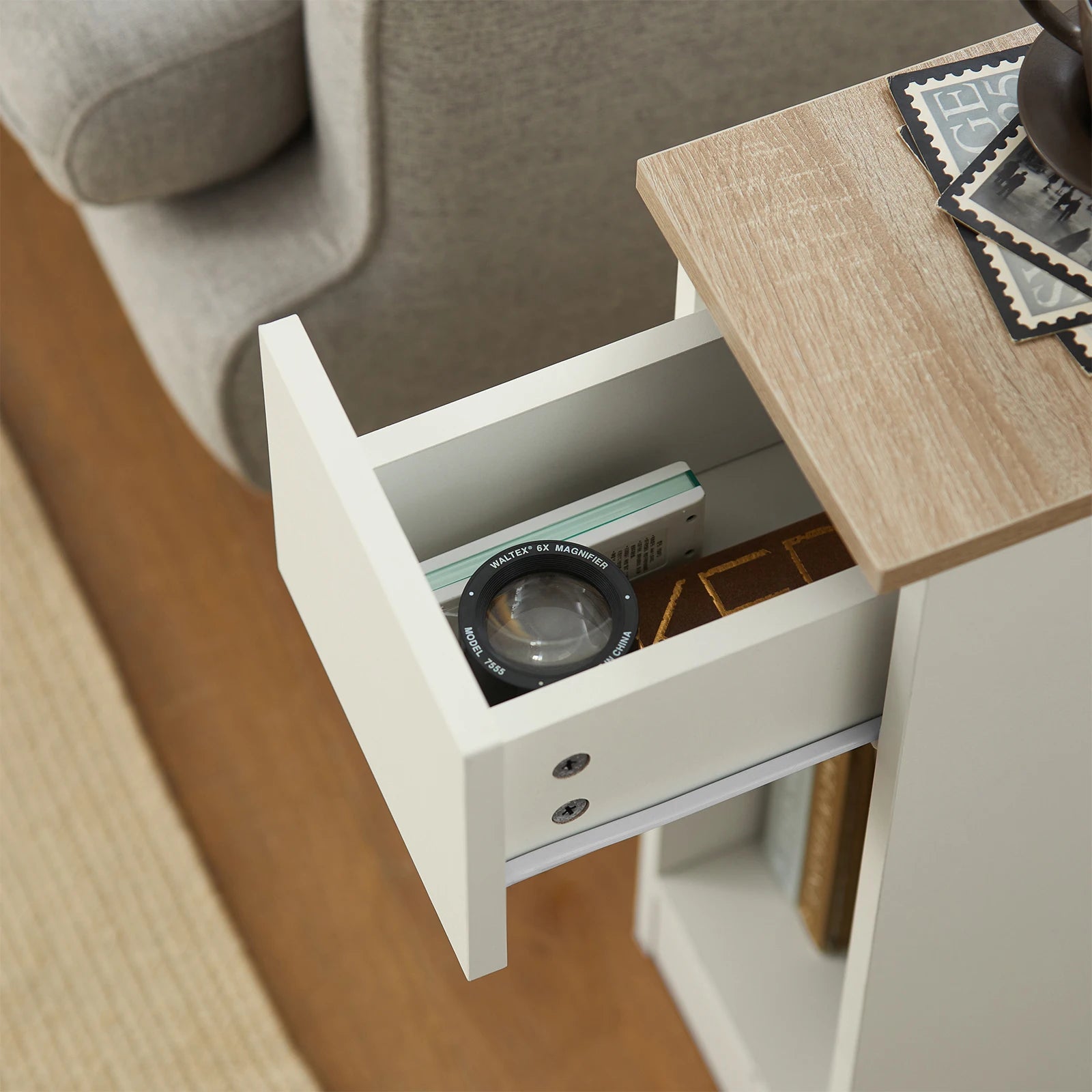 SoBuy FBT111-WN bedside table narrow with drawer and storage Nightstand for Bedroom living room White 20x35x60 cm