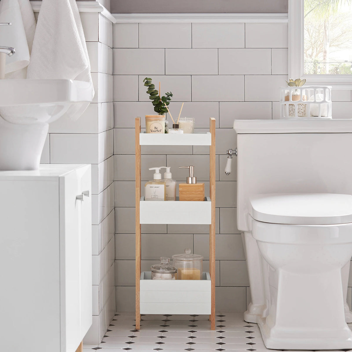 SoBuy FRG226 Bathroom wardrobe with 3 sturdy shelves, narrow bath wardrobe from MDF, Dresser up to 30kg, wood colors 28x20x74cm