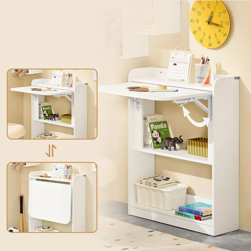 SoBuy FWT92 Folding Computer table table with shelves Folding table work table office table for home office wall table