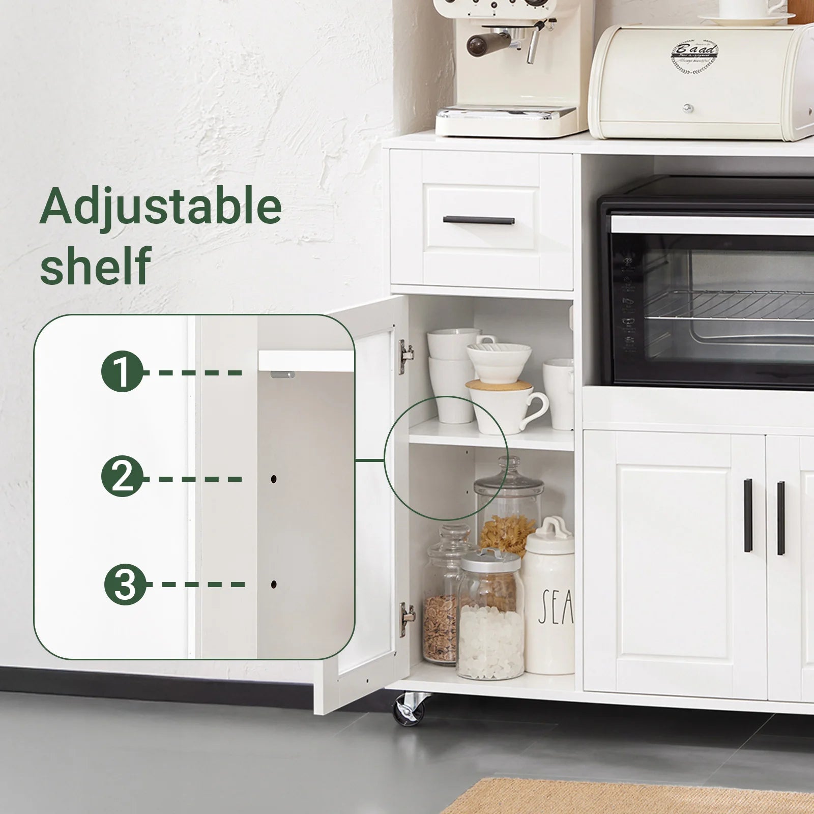 SoBuy FSB78 Sideboard on Roller Kitchen Trolley Microwave wardrobe Kitchen wardrobe Trolley storage s wardrobe kitchen chest of drawers White