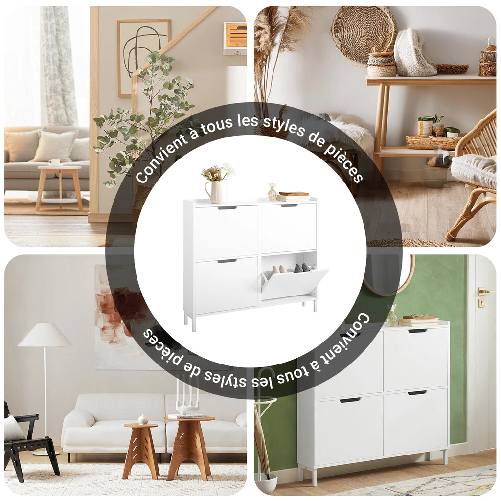 SoBuy FSR100 Shoe dump truck with 4 flap Shoe cabinet narrow shoe rack with 8 shelf surfaces Shoe chest of drawers Shoe shelf